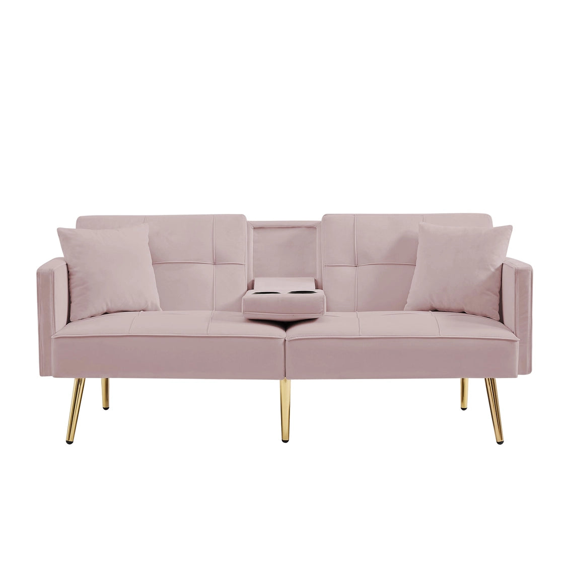 Pink Velvet Futon Sofa Bed with Gold Metal Legs Pink