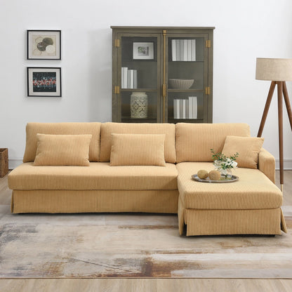 Modern L Shaped Corduroy Sofa with Reversible Chaise