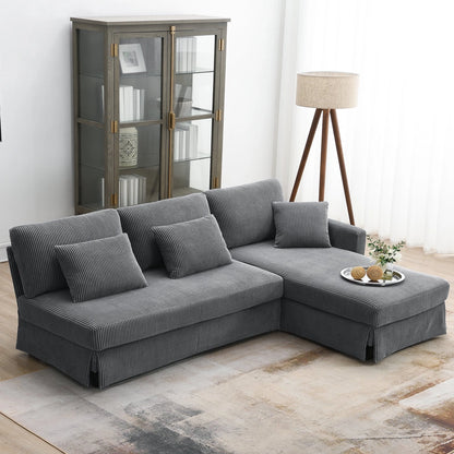 Modern L Shaped Corduroy Sofa with Reversible Chaise