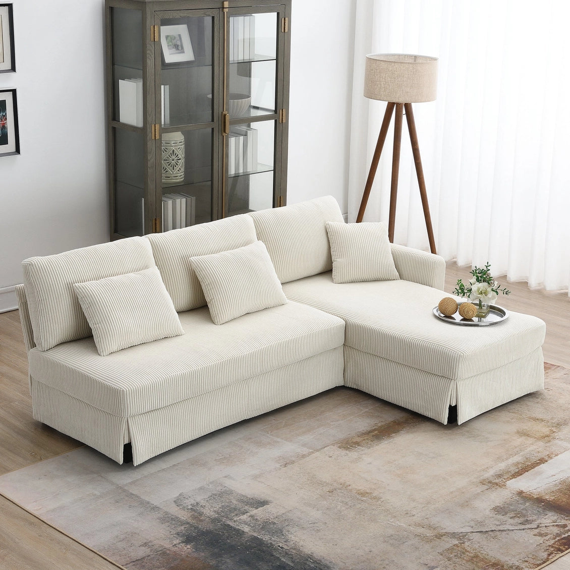 Modern L Shaped Corduroy Sofa with Reversible Chaise