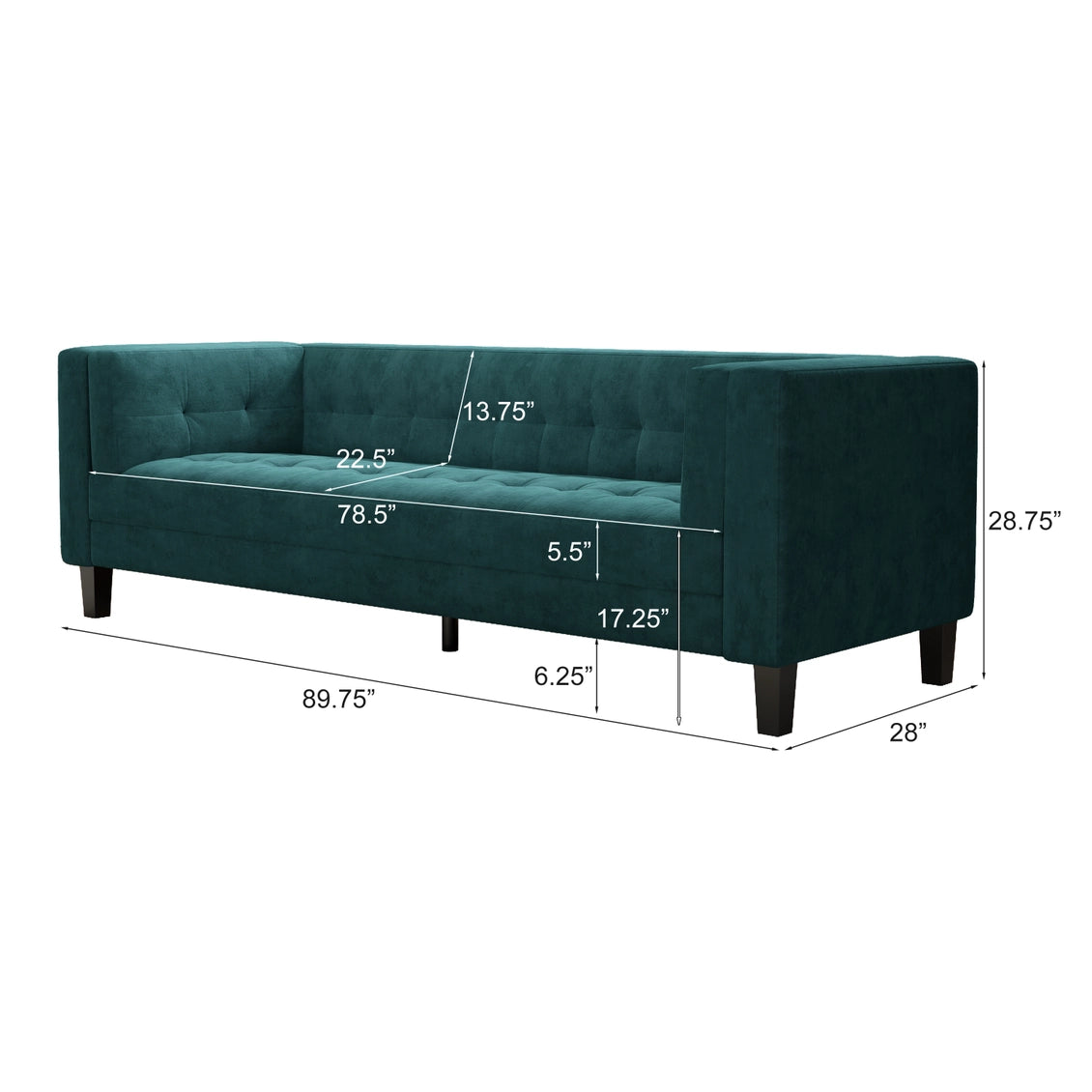 3-Seater Sofa, Upholstered Tufted Couch