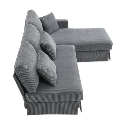 Modern L Shaped Corduroy Sofa with Reversible Chaise