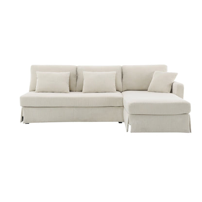 Modern L Shaped Corduroy Sofa with Reversible Chaise