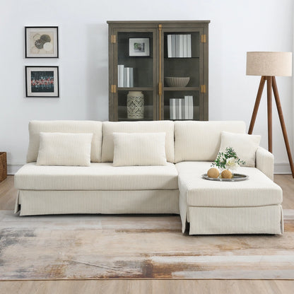 Modern L Shaped Corduroy Sofa with Reversible Chaise