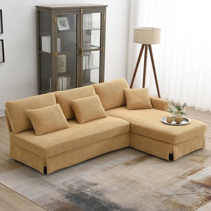 Modern L Shaped Corduroy Sofa with Reversible Chaise