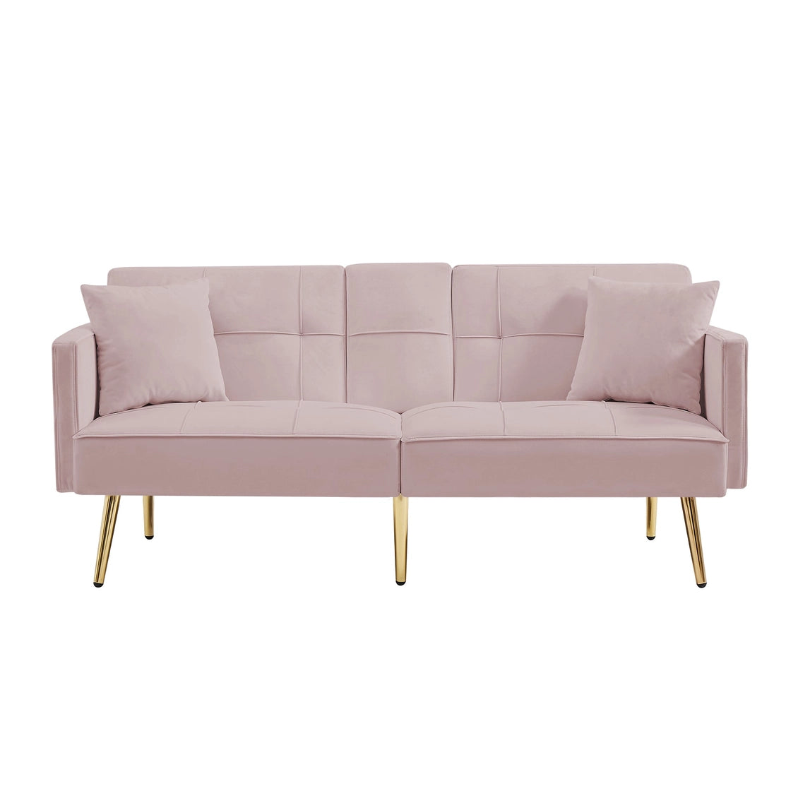 Pink Velvet Futon Sofa Bed with Gold Metal Legs Pink